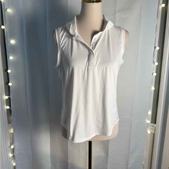 White Fitted Polo Tank Top with Buttoned Neckline - Picture 1 of 7